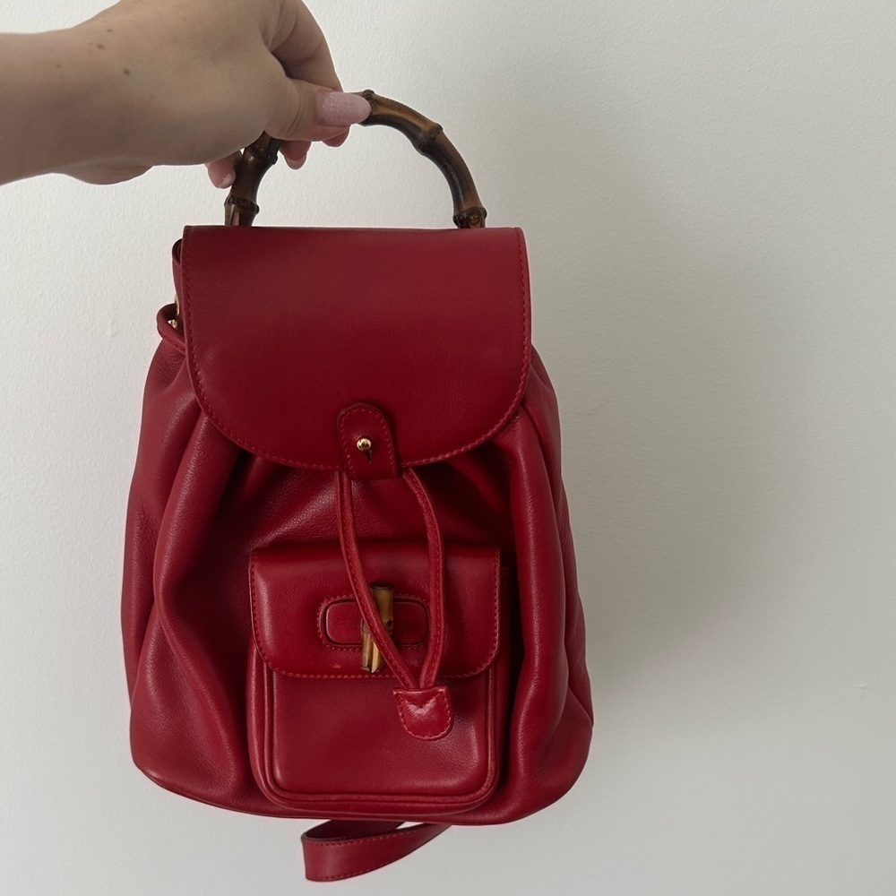 VINTAGE Red Leather Gucci Backpack Small